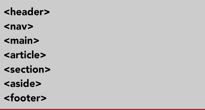 Semantic HTML5 tags we will be using in this article.